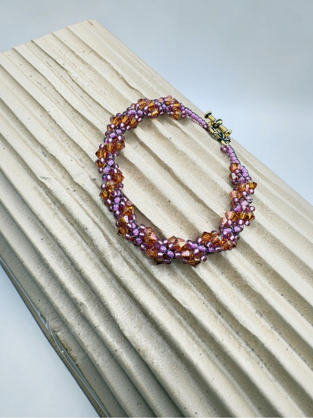 Austrian Swarovski Brown Crystals and Purple Seed Beaded Women's Bracelet